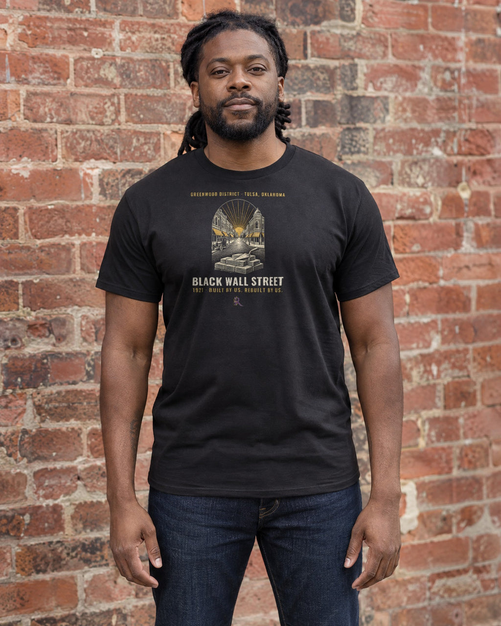 Model wearing the Black Wall Street Tee