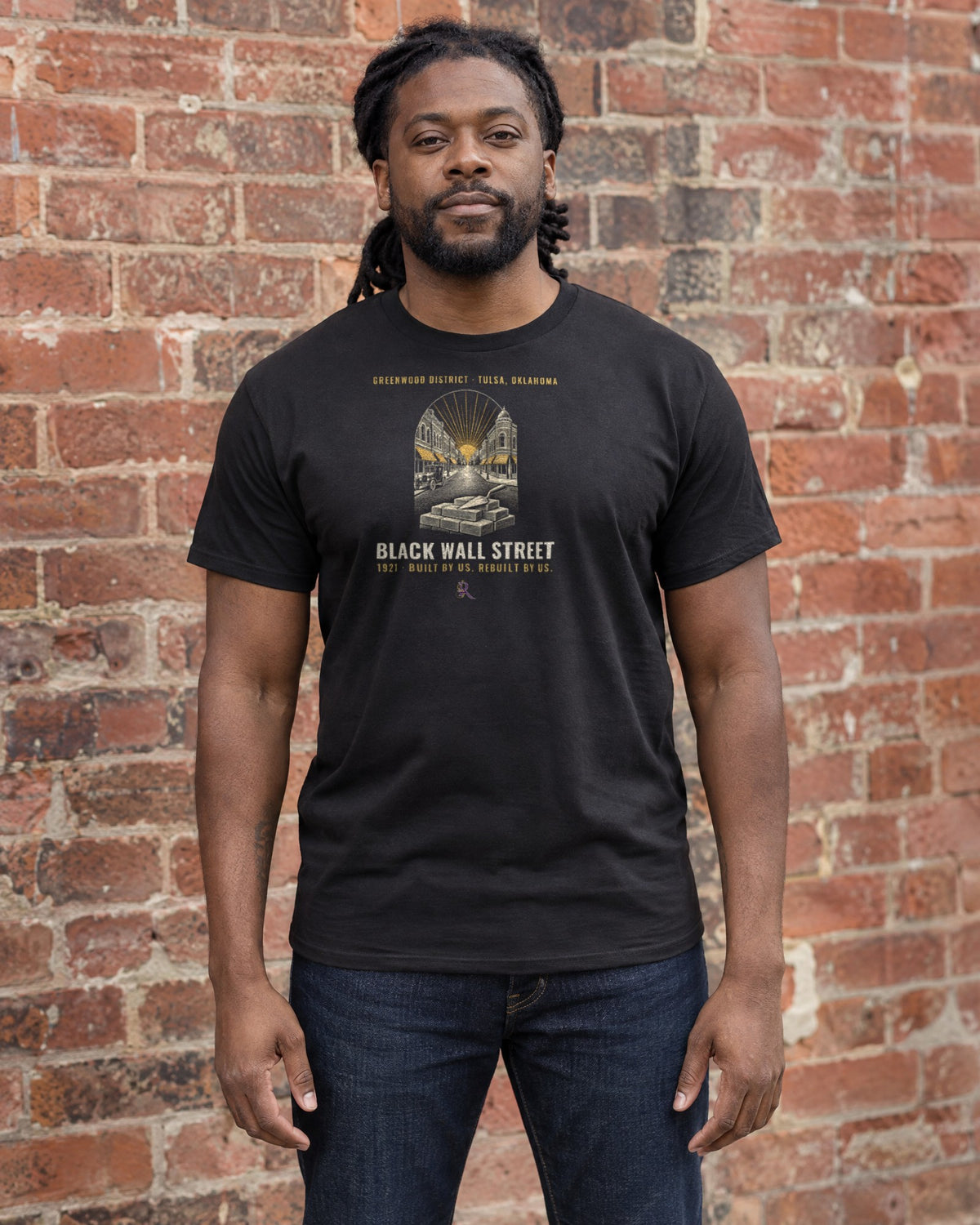 Model wearing the Black Wall Street Tee