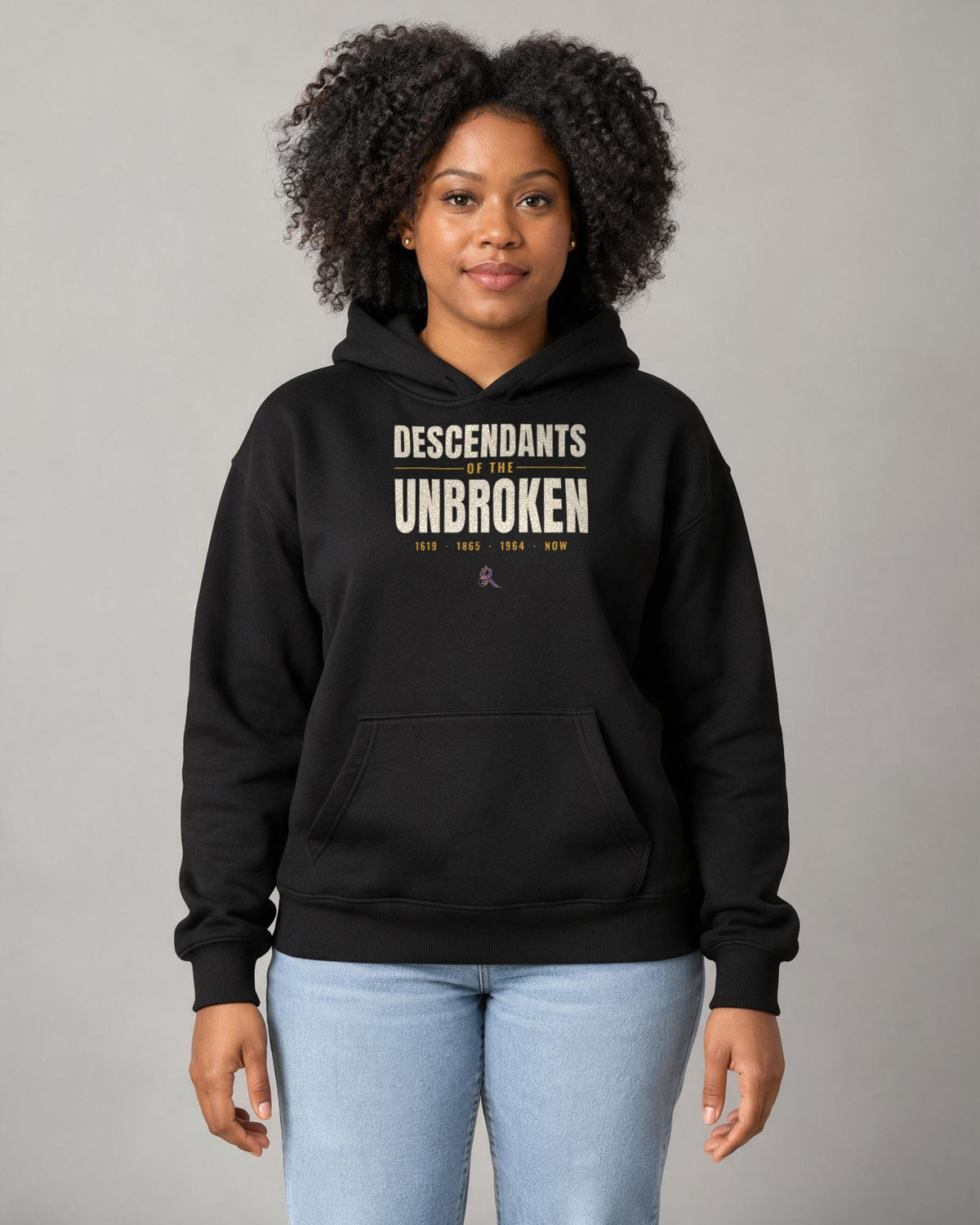 Model wearing the Descendants of the Unbroken Hoodie