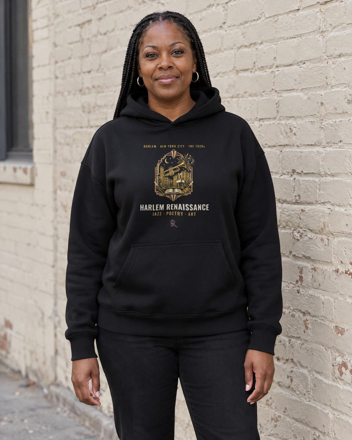 Model wearing the Harlem Renaissance Hoodie