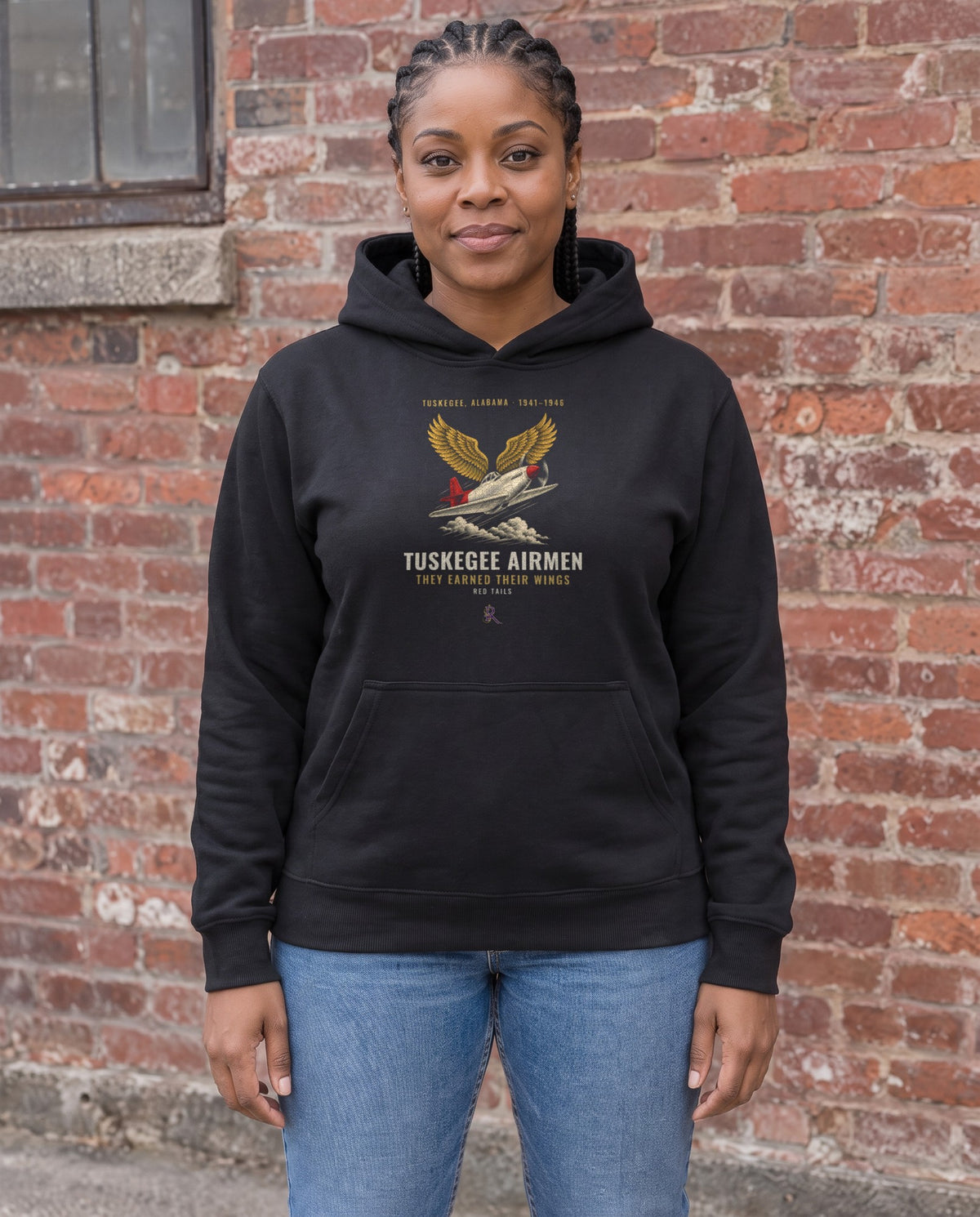 Model wearing the Tuskegee Airmen Hoodie